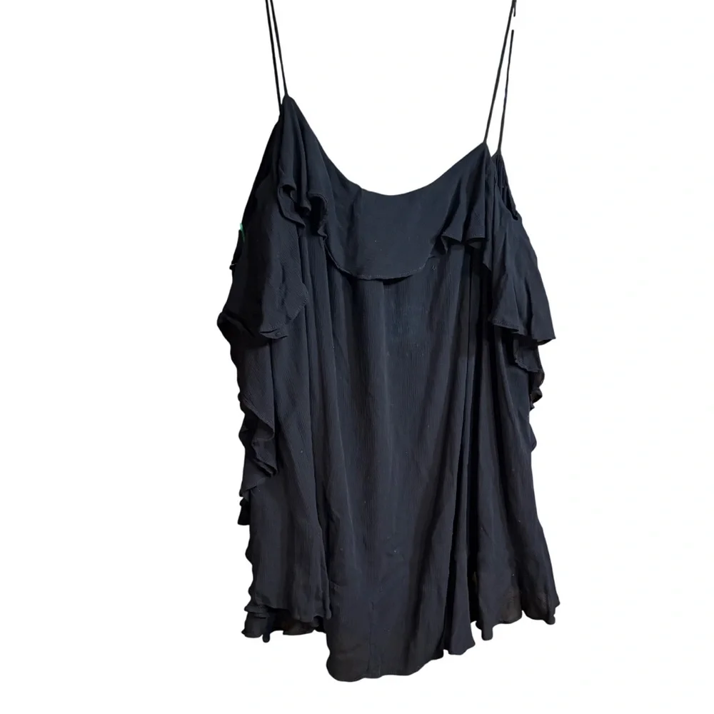 Free People black flowy blouse off-the-shoulder ruffle detail sleeves large - Picture 2 of 8